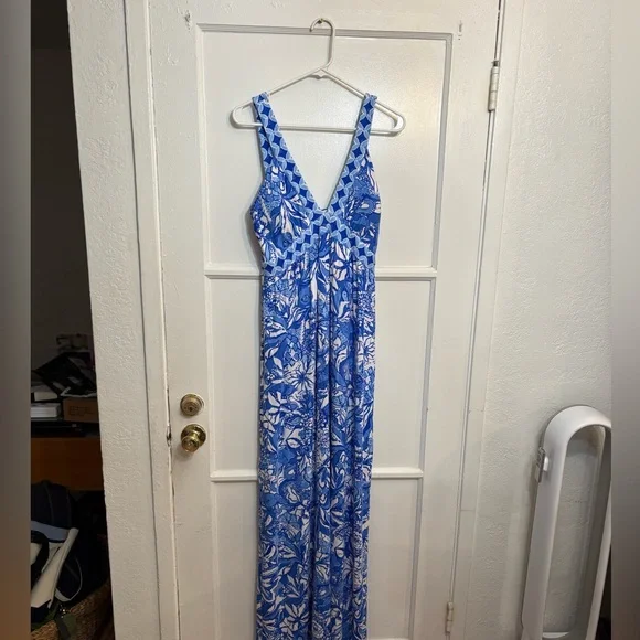 NWT Lilly Pulitzer SERENA V-NECK MAXI Dress Blue Tang Flocking Fabulous - Picture 3 of 11